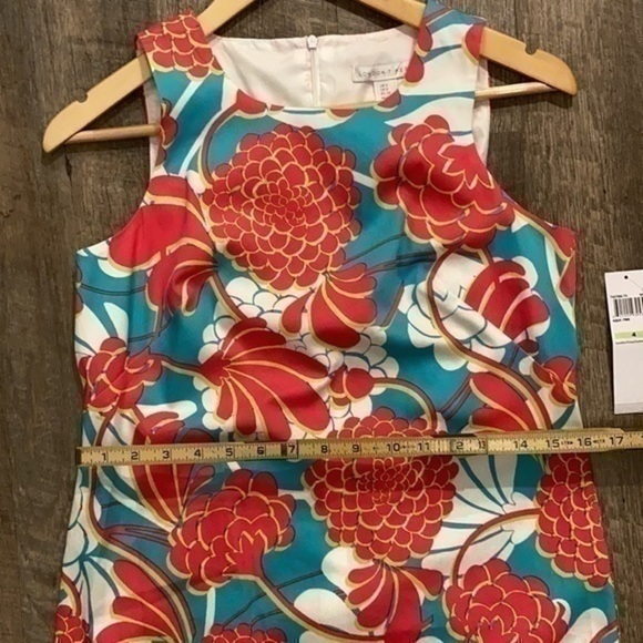 London Times aqua pink white tropical floral sleeveless sundress shift dress  4 - Picture 10 of 12